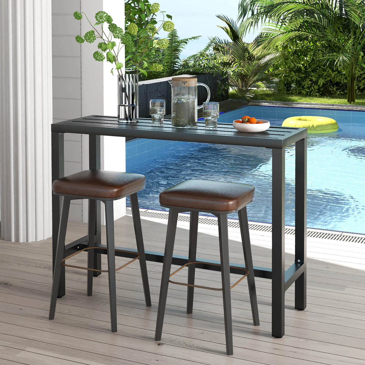 Outdoor Metal Bar Table 55'' Patio Counter Height Dining Table Black P708139