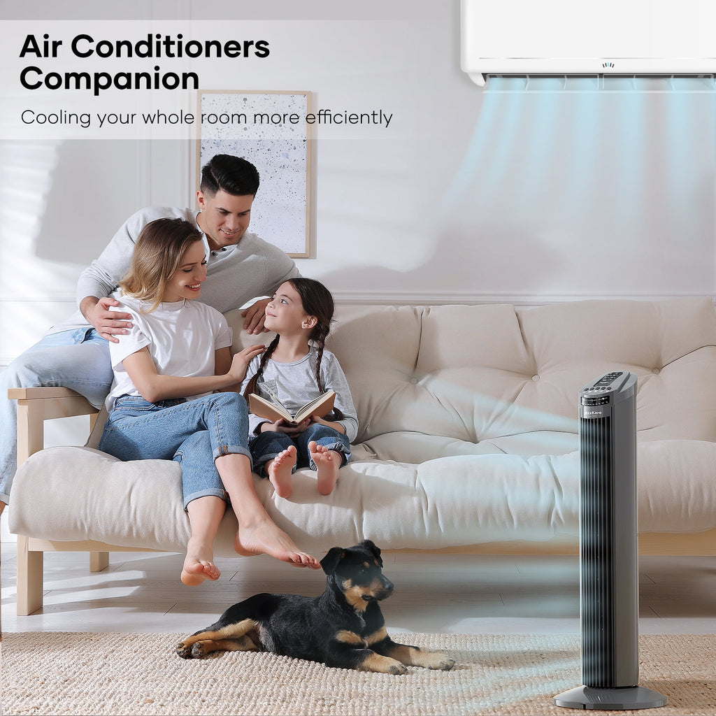 30 Tower Fan 120° Oscillating 60dB Quiet with Remote Control 3 Speeds 3 Wind Modes Timer Dark Gray A114