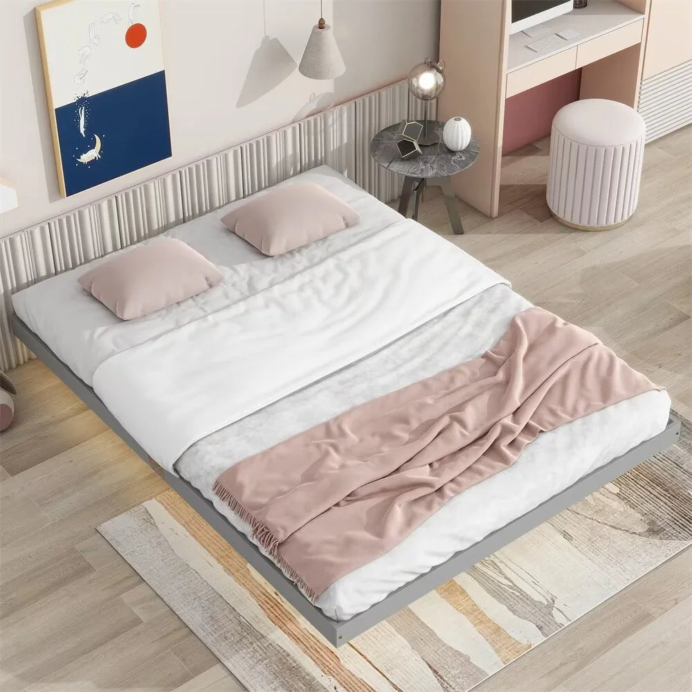 White Full Size Floating Platform Bed Frame with LED Lights E11268