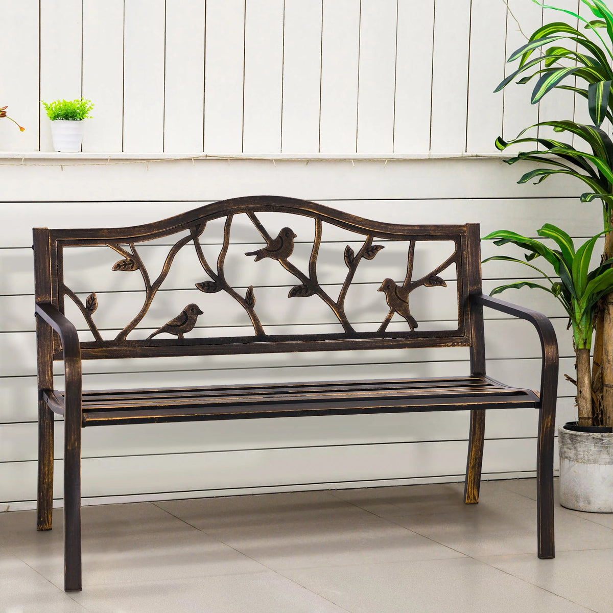 Red Metal Patio Garden Bench H7741