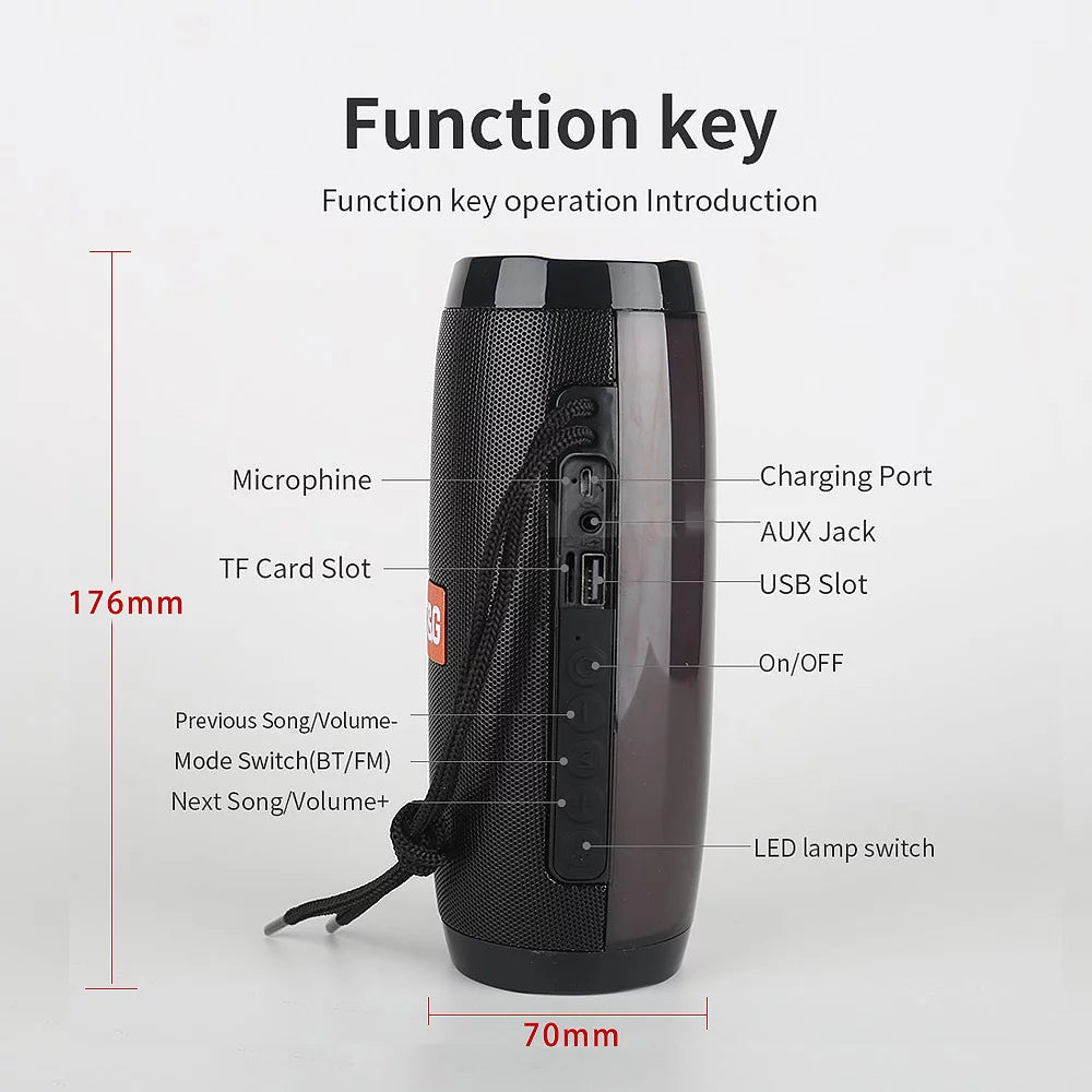 Black Portable Bluetooth 5.0 Speaker with LED Lights and 360 Stereo Sound O305