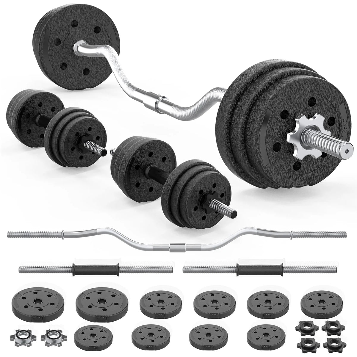 2 in 1 Adjustable Dumbbell Set with Connecting Rod Black S69665