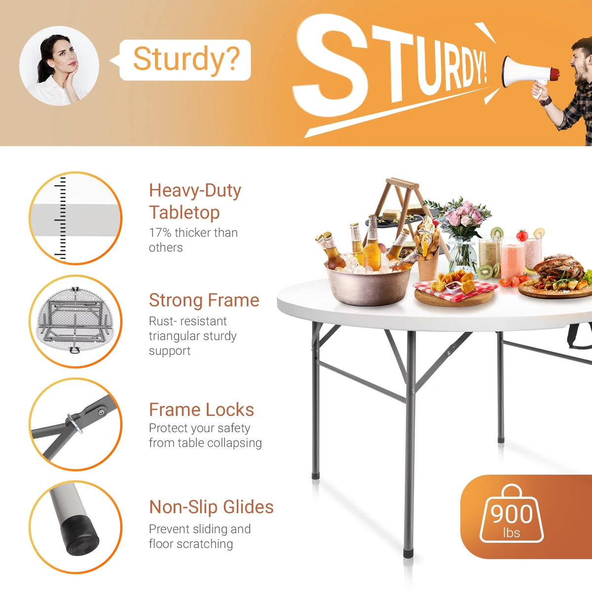 48 Round White Granite Bi-Folding Portable Plastic Table O2018