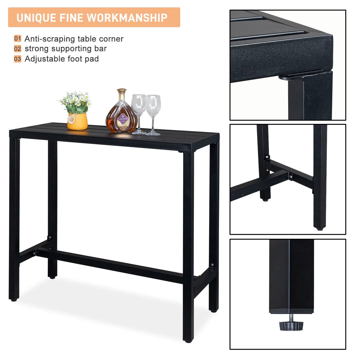 Black Iron Adjustable Bar Table F936