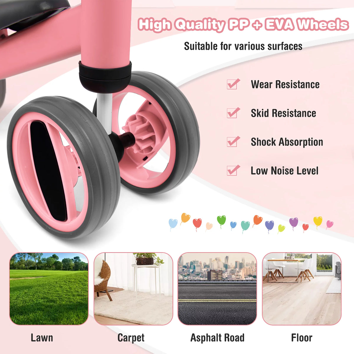 Pink 4 Wheels Baby Balance Bike S5197