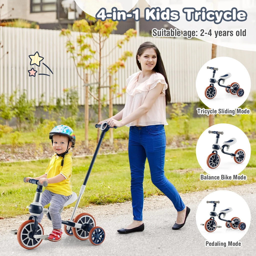 4 in 1 Kids Tricycles with Push Handle & Training Wheels D16268