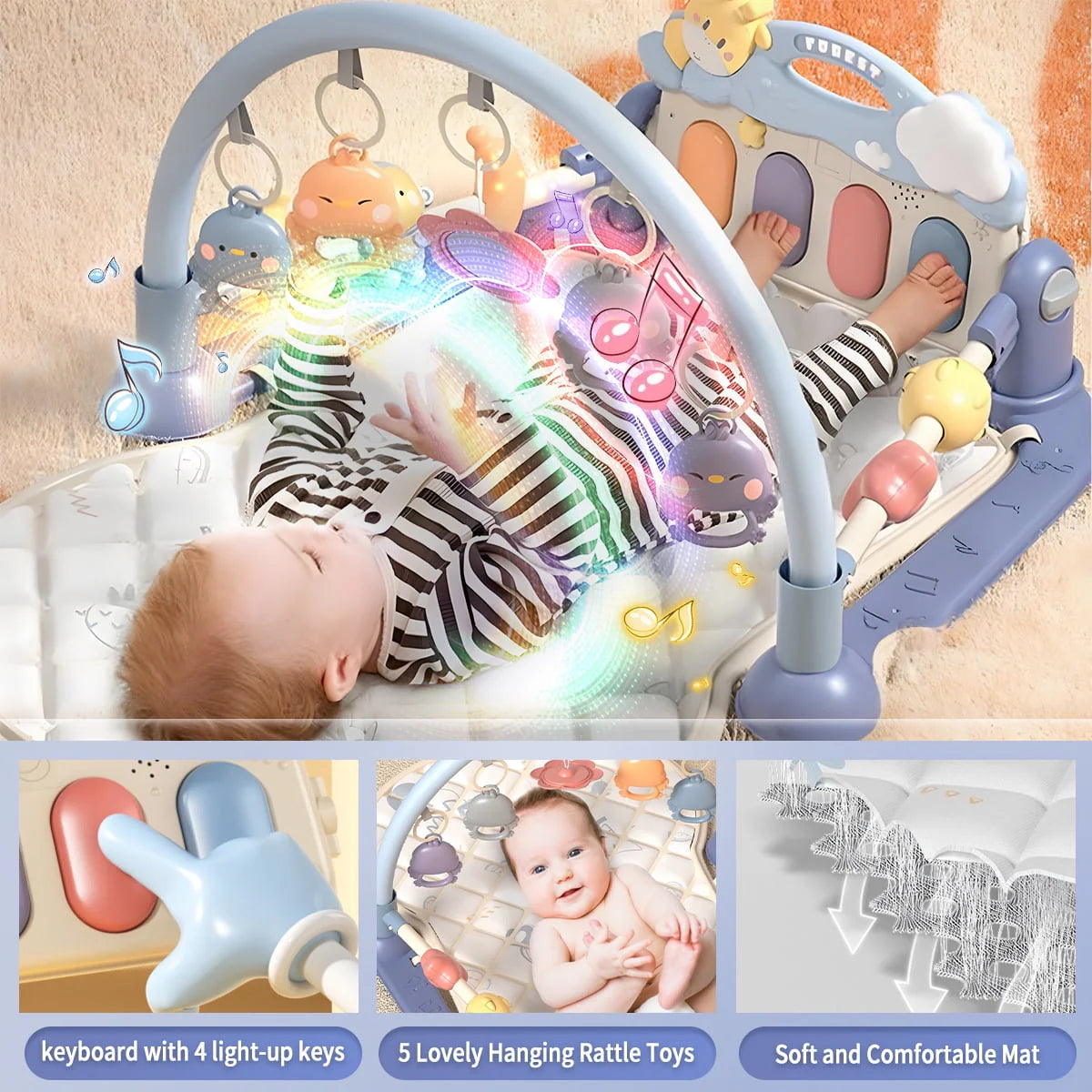 Purple Baby Gym Mat with Side Rails and Toys K49680