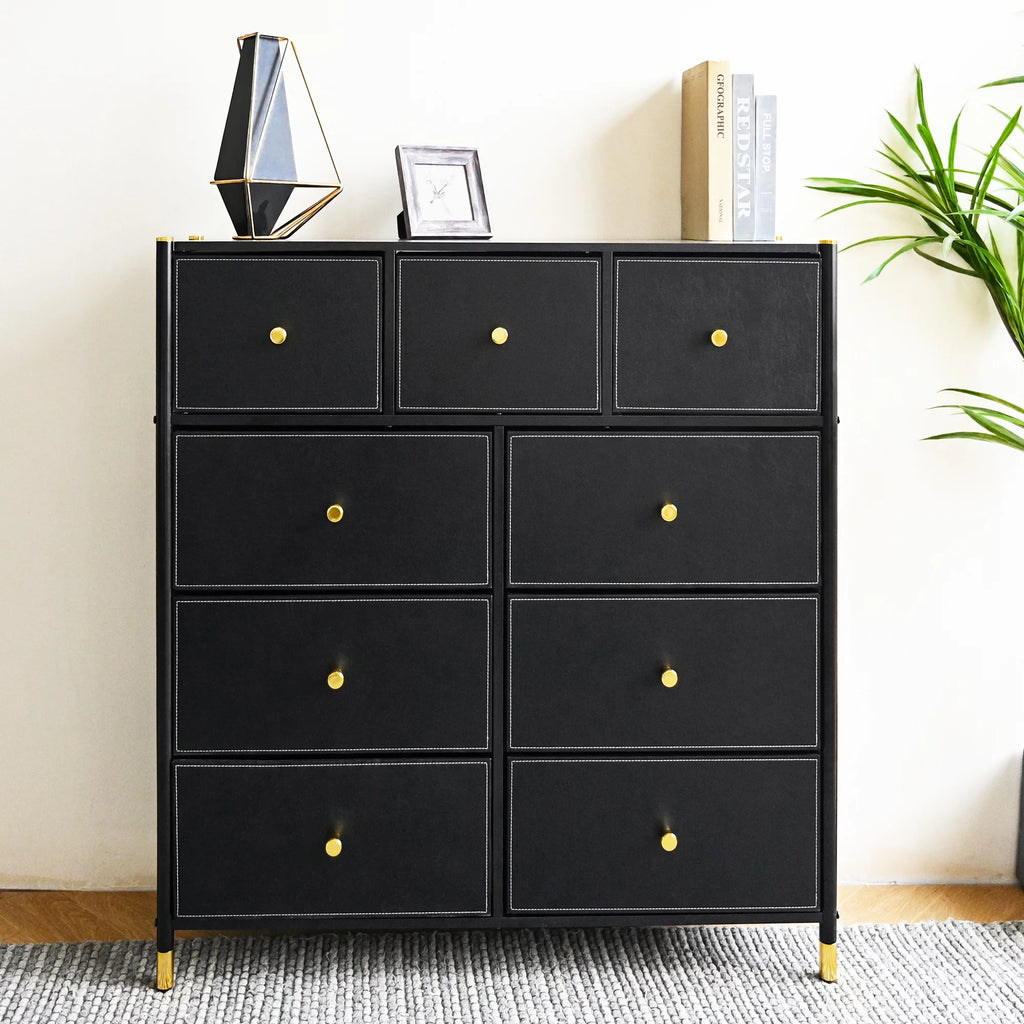 9 Drawer Fabric Dresser with Wood Top C78721