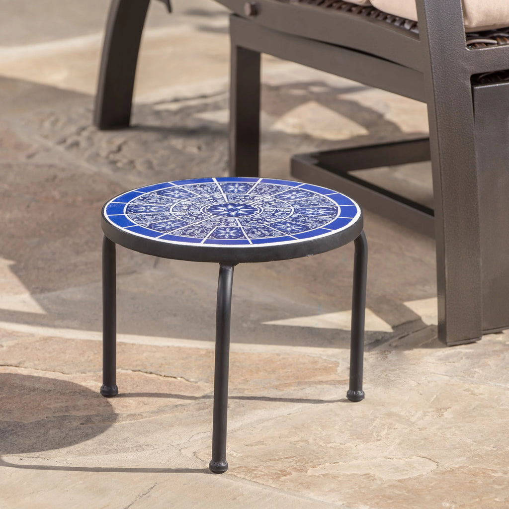Outdoor Ceramic Tile Side Table with Iron Frame Z10292