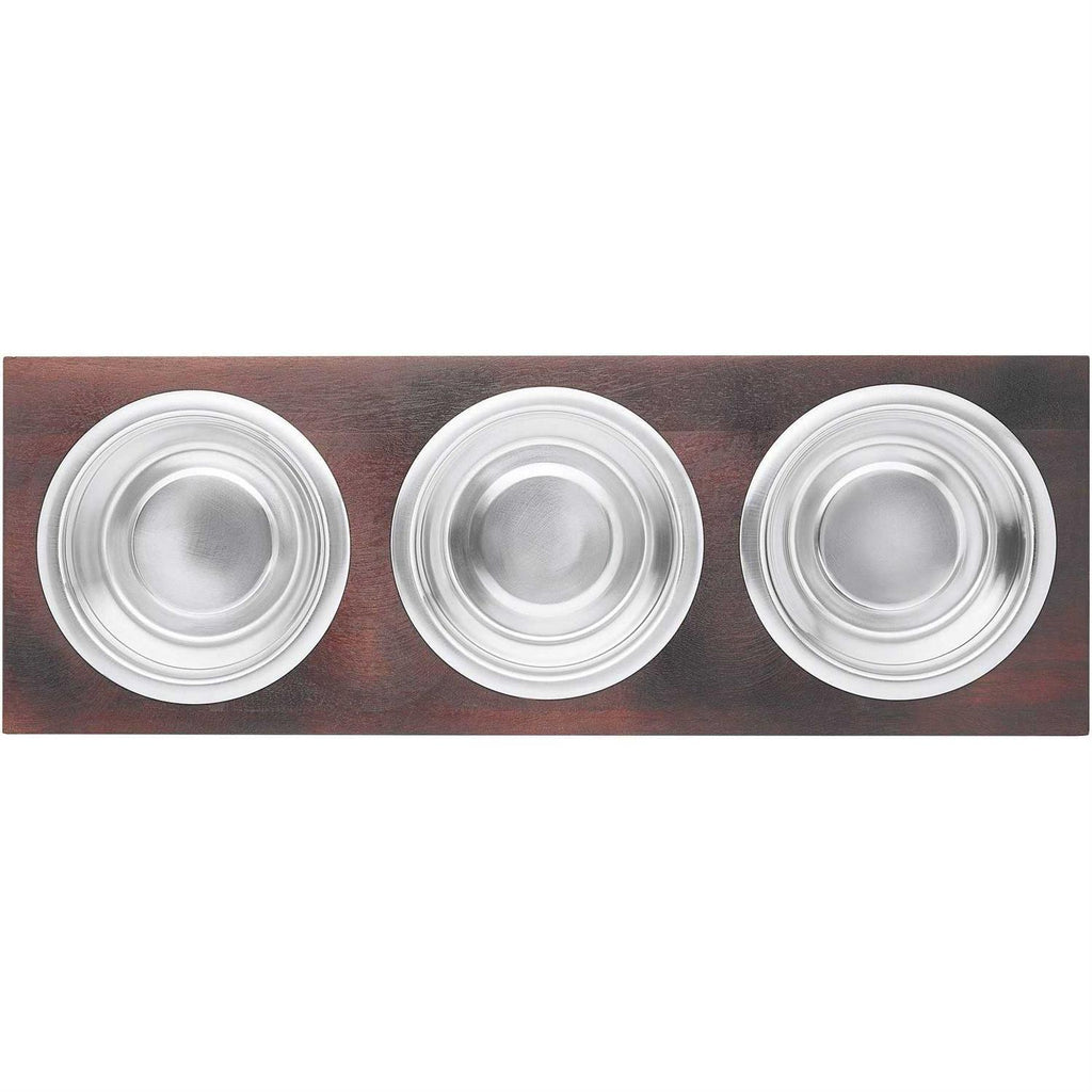 Dark Wooden Elevated Stainless Steel Dog & Cat Bowl W18876