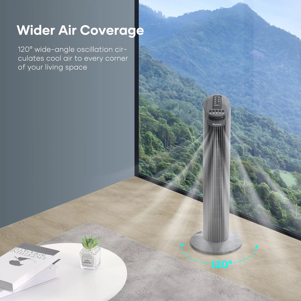 30 Tower Fan 120° Oscillating 60dB Quiet with Remote Control 3 Speeds 3 Wind Modes Timer Dark Gray A114
