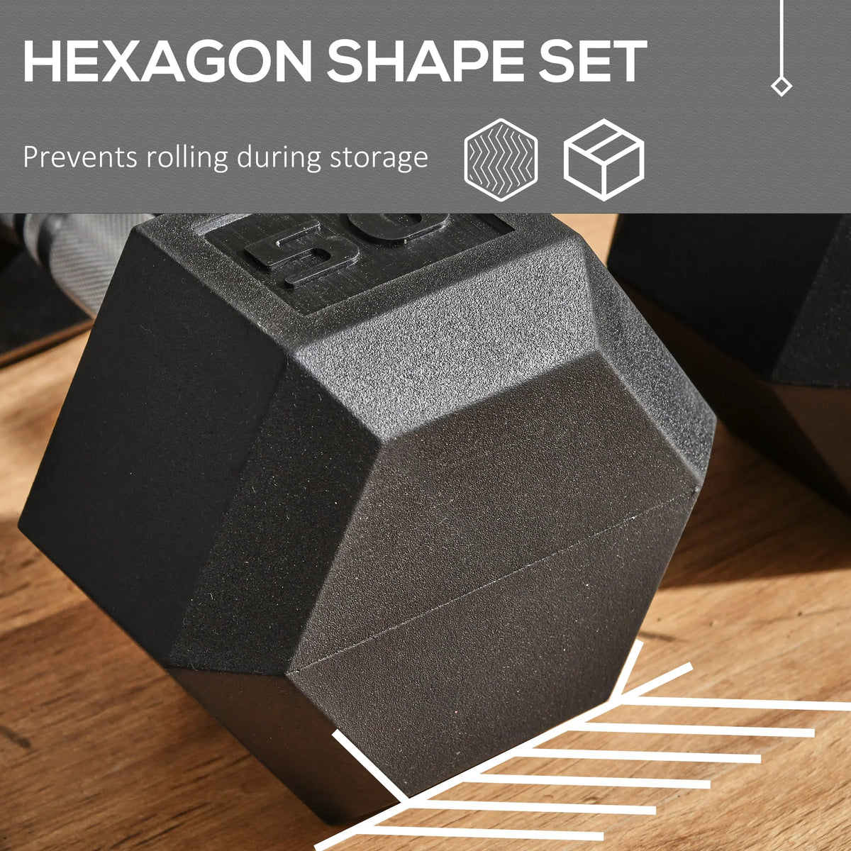 24 Lbs. Total Black Hex Rubber Dumbbells Set with Metal Handles Y10707