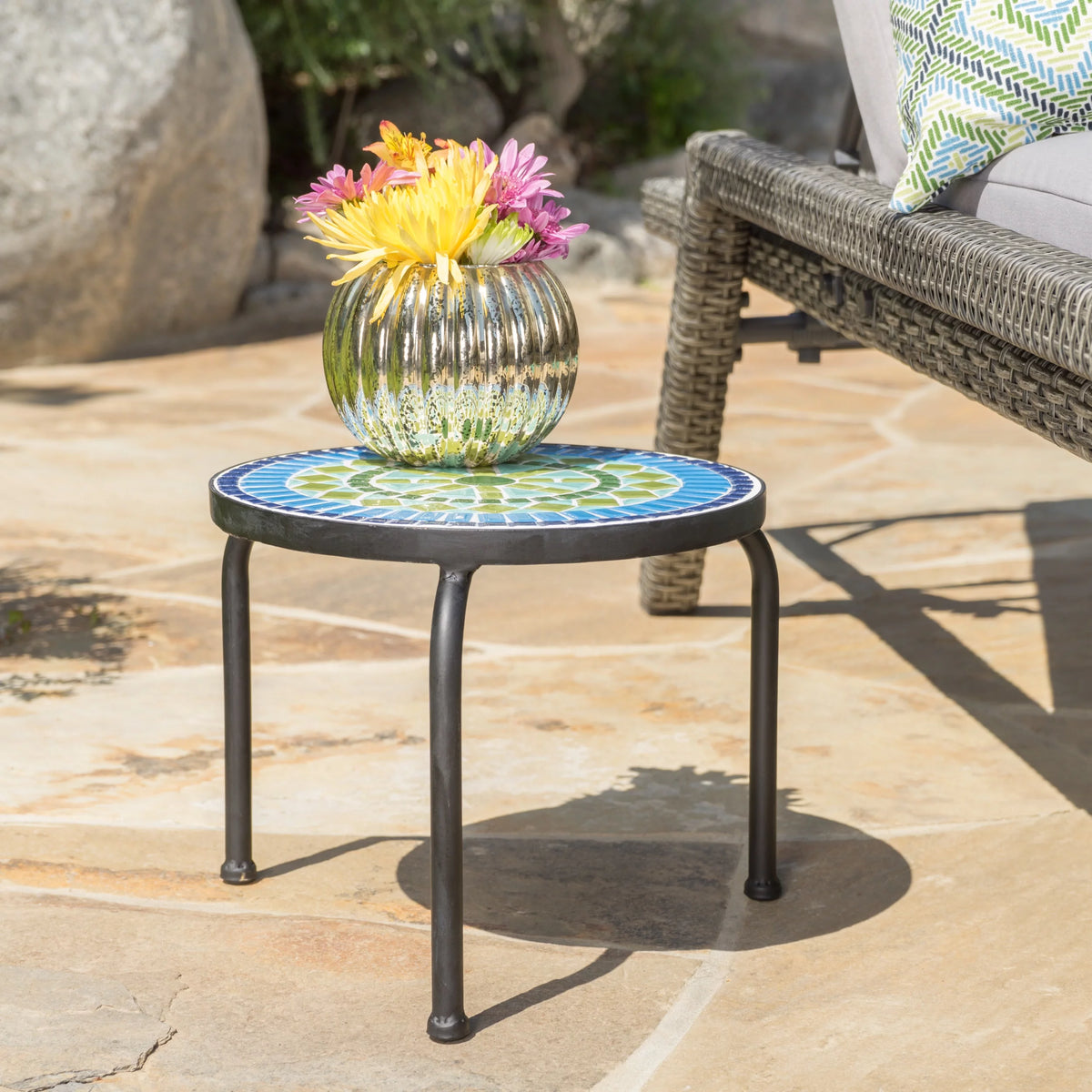 Outdoor Ceramic Tile Side Table with Iron Frame Z10292