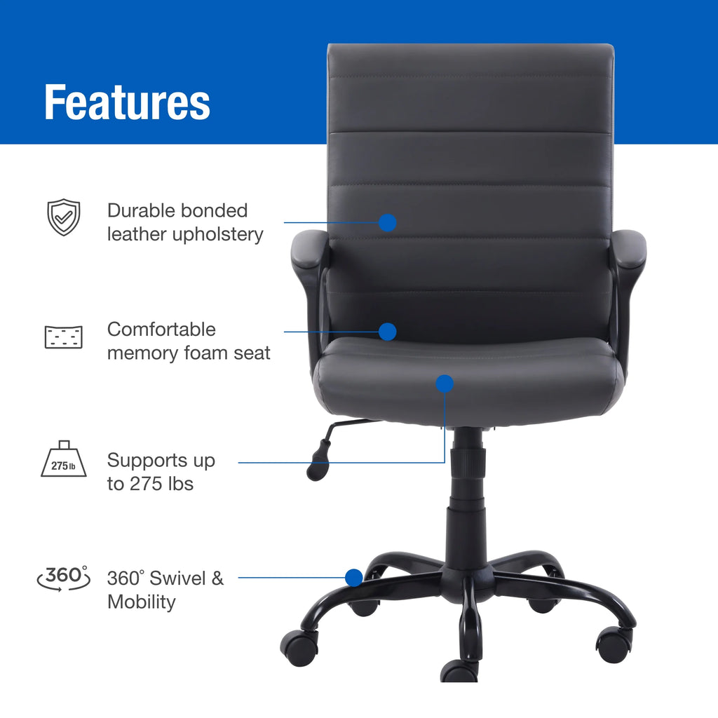 Gray Bonded Leather Mid-Back Office Chair A8431