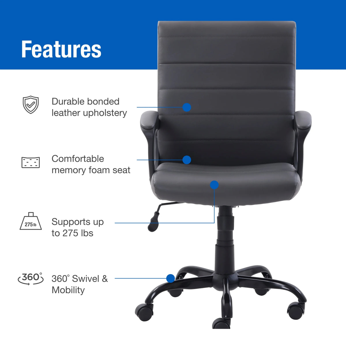 Gray Bonded Leather Mid-Back Office Chair A8431