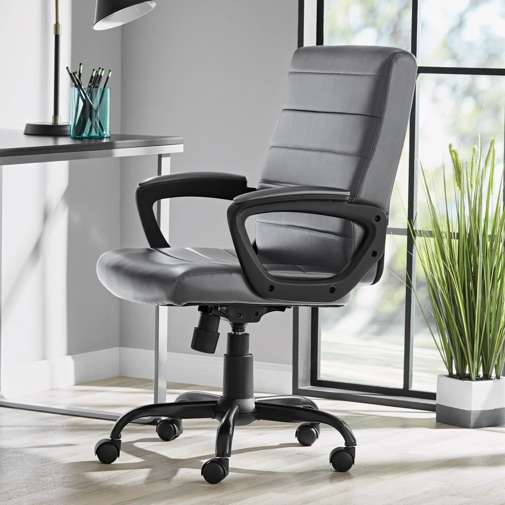 Gray Bonded Leather Mid-Back Office Chair A8431