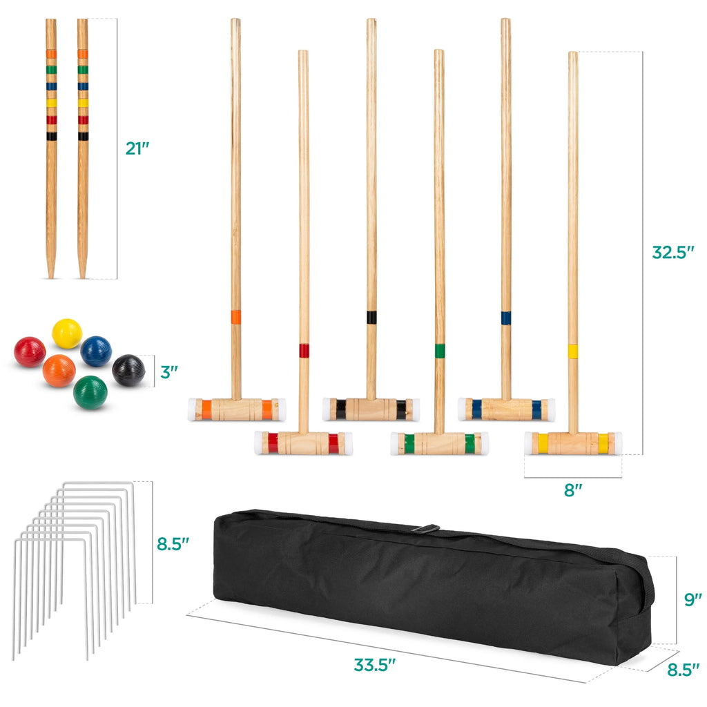 6-Player 32in Wood Croquet Set with Carrying Bag K8209