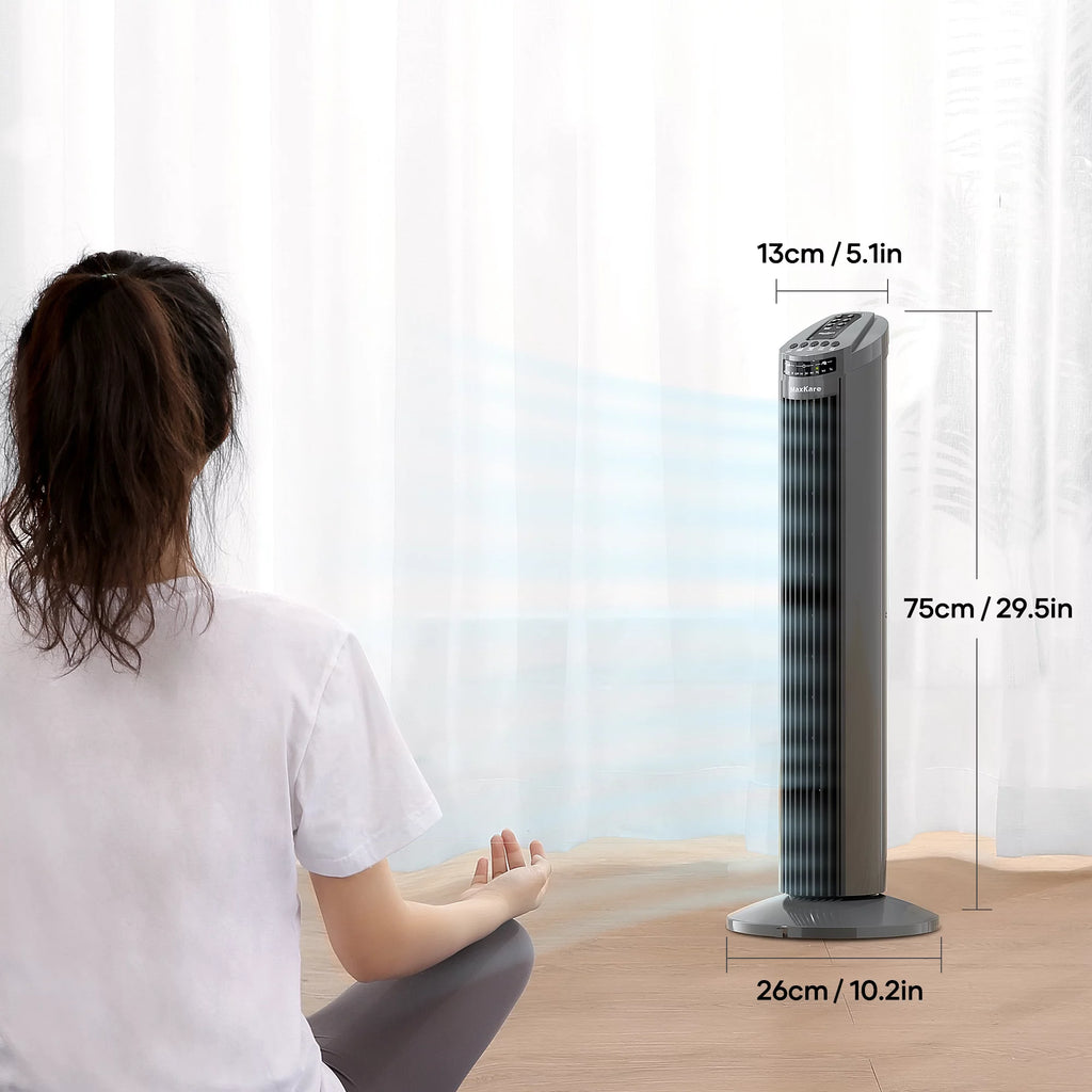 30 Tower Fan 120° Oscillating 60dB Quiet with Remote Control 3 Speeds 3 Wind Modes Timer Dark Gray A114