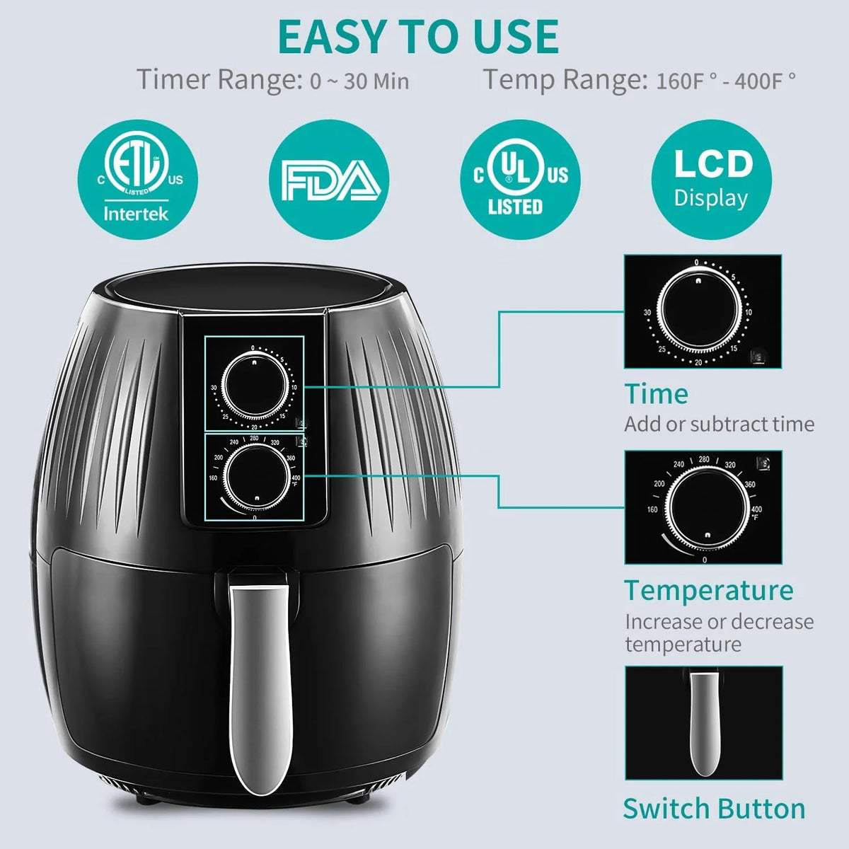 5.8 Qt Electric Air Fryer with Non-Stick Basket S1135