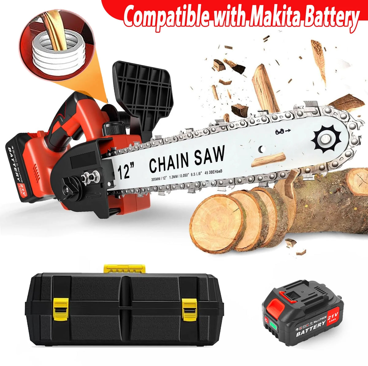 6 inch Cordless Mini Chainsaw with 2 Battery 2 Chain M9362