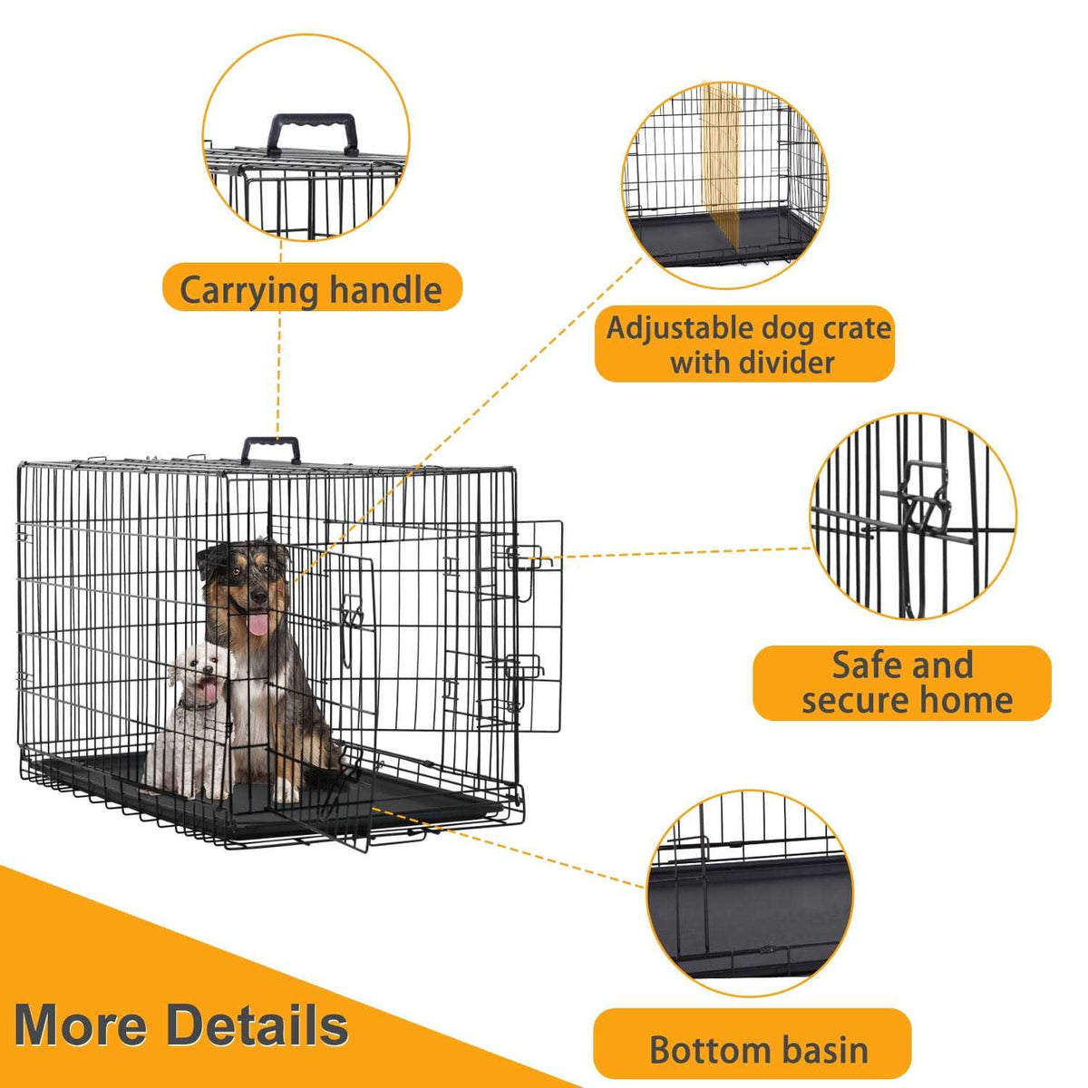 Large Dog Crate with Divider and Double Door U86691