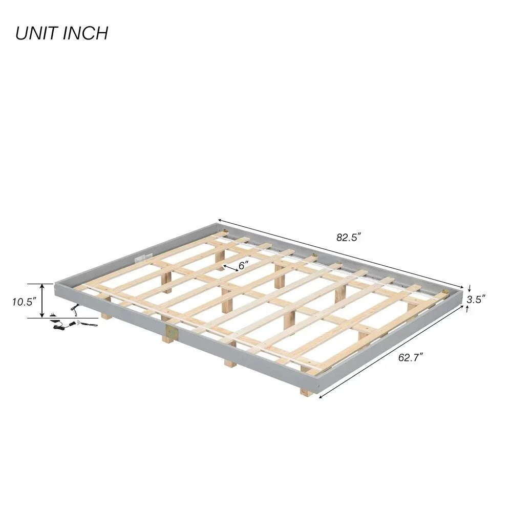 White Full Size Floating Platform Bed Frame with LED Lights E11268