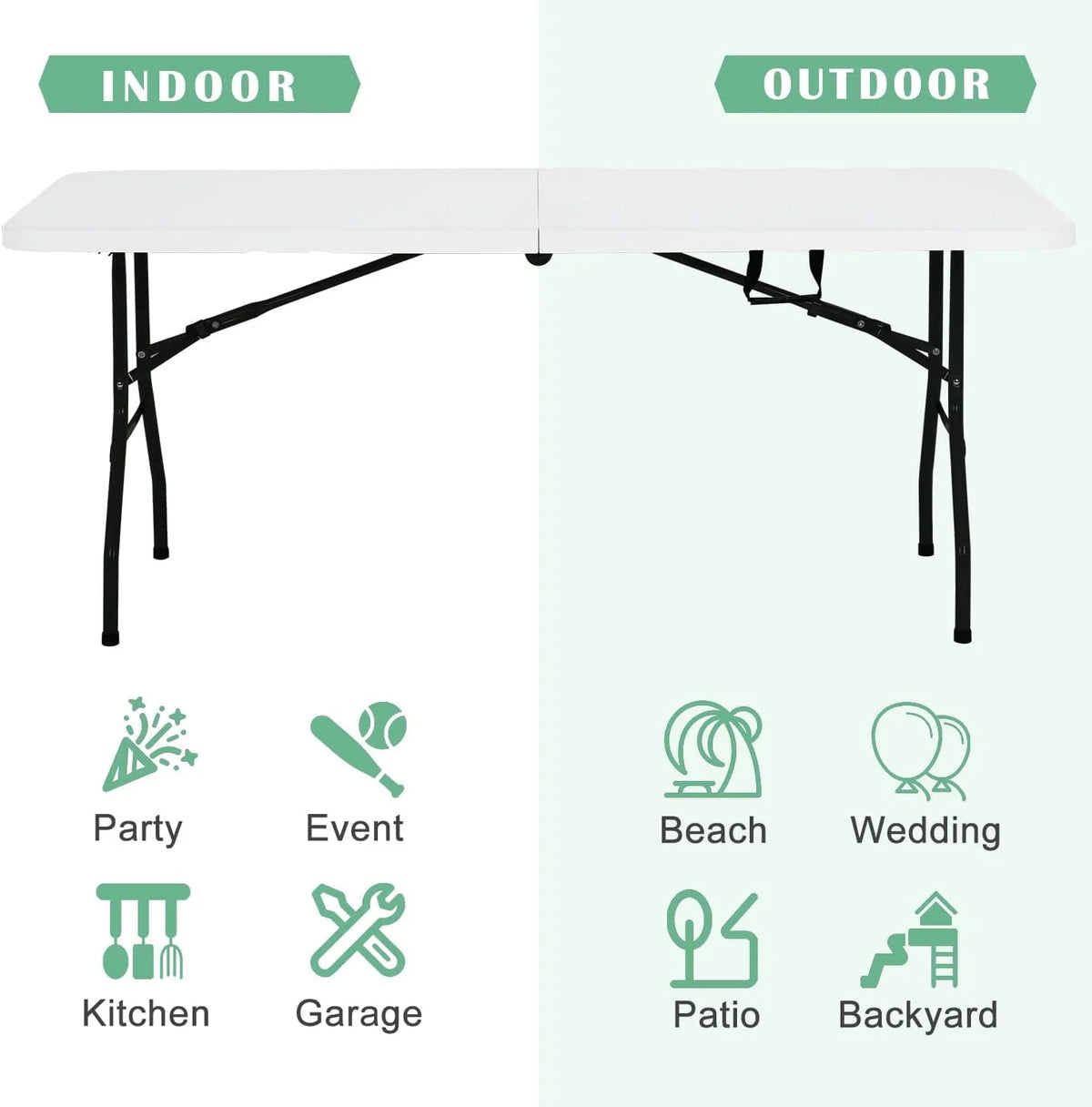 6ft Folding Plastic Table with Carrying Handle S6984