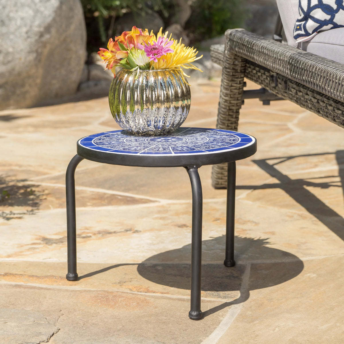 Outdoor Ceramic Tile Side Table with Iron Frame Z10292