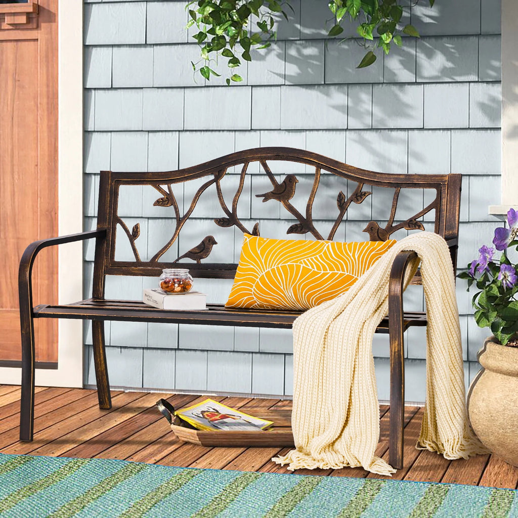 Red Metal Patio Garden Bench H7741