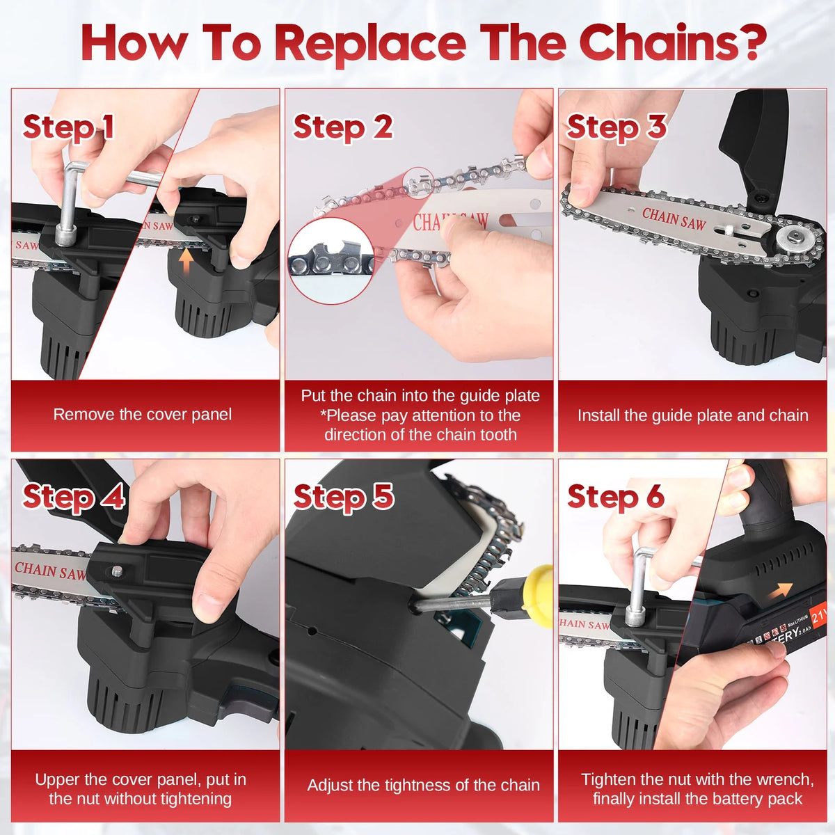 6 inch Cordless Mini Chainsaw with 2 Battery 2 Chain M9362