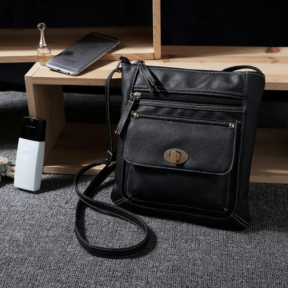 Black Leather Crossbody Satchel Bag B465254