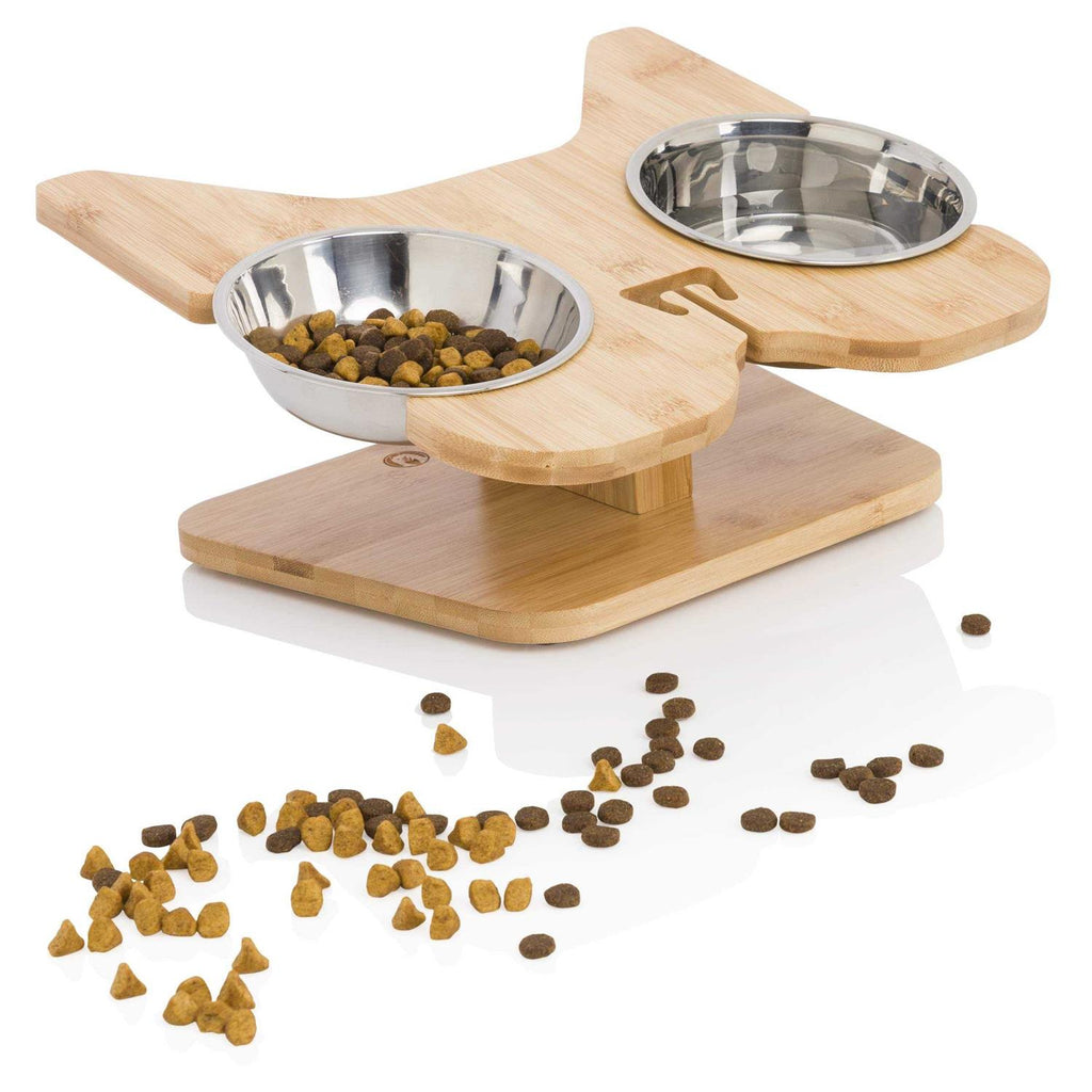 Elevated Dog Bowl Stand with Stainless-Steel Food and Water Bowls Q5447