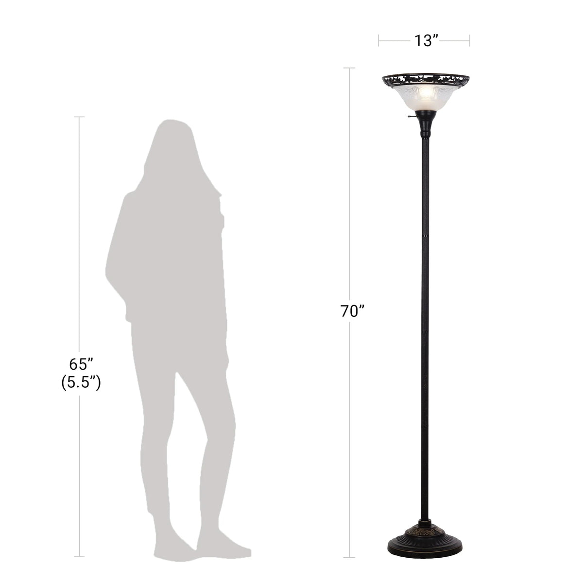 Bronze Victorian Floor Lamp with Etched Glass Shade V8582