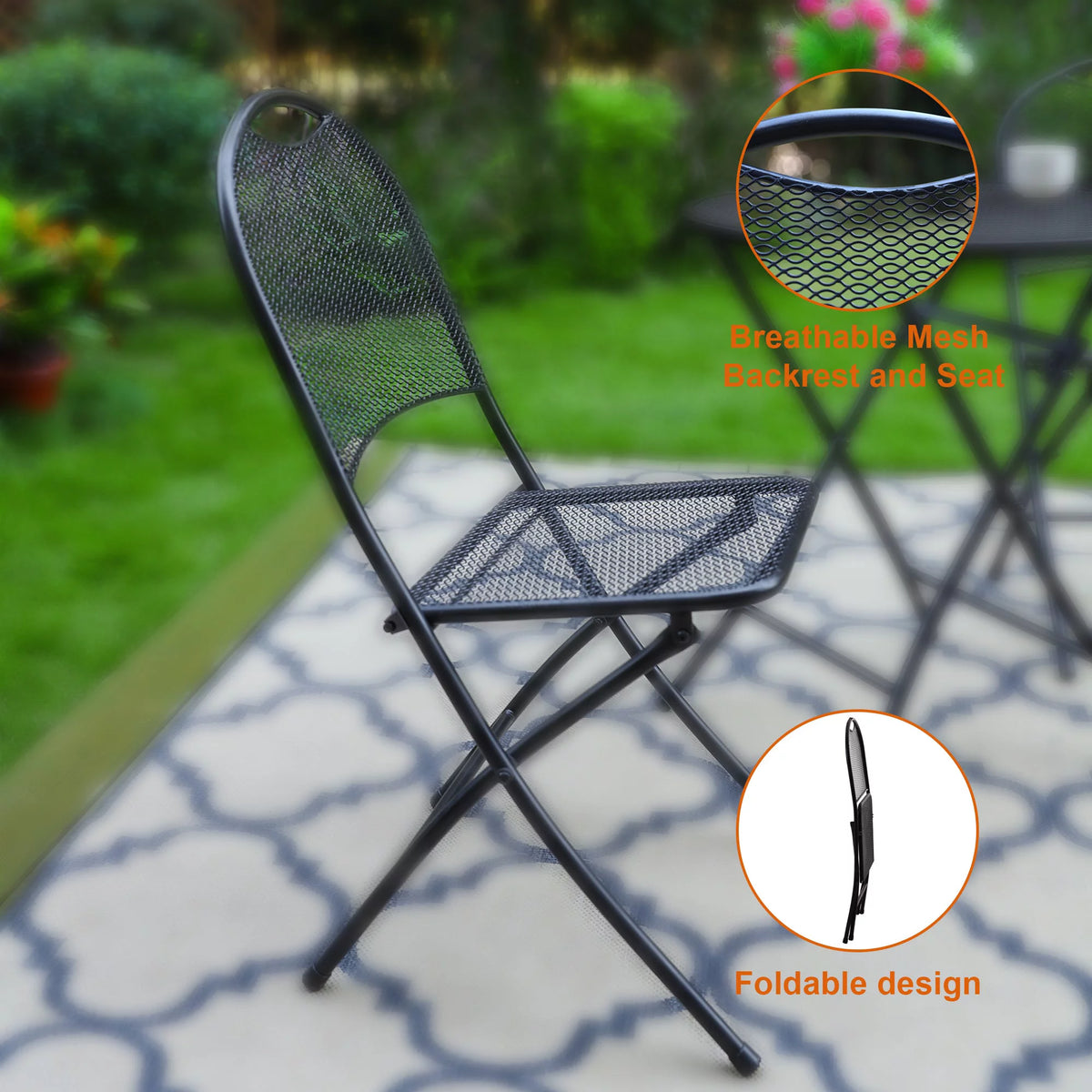 3 Pieces Metal Folding Bistro Set S660992