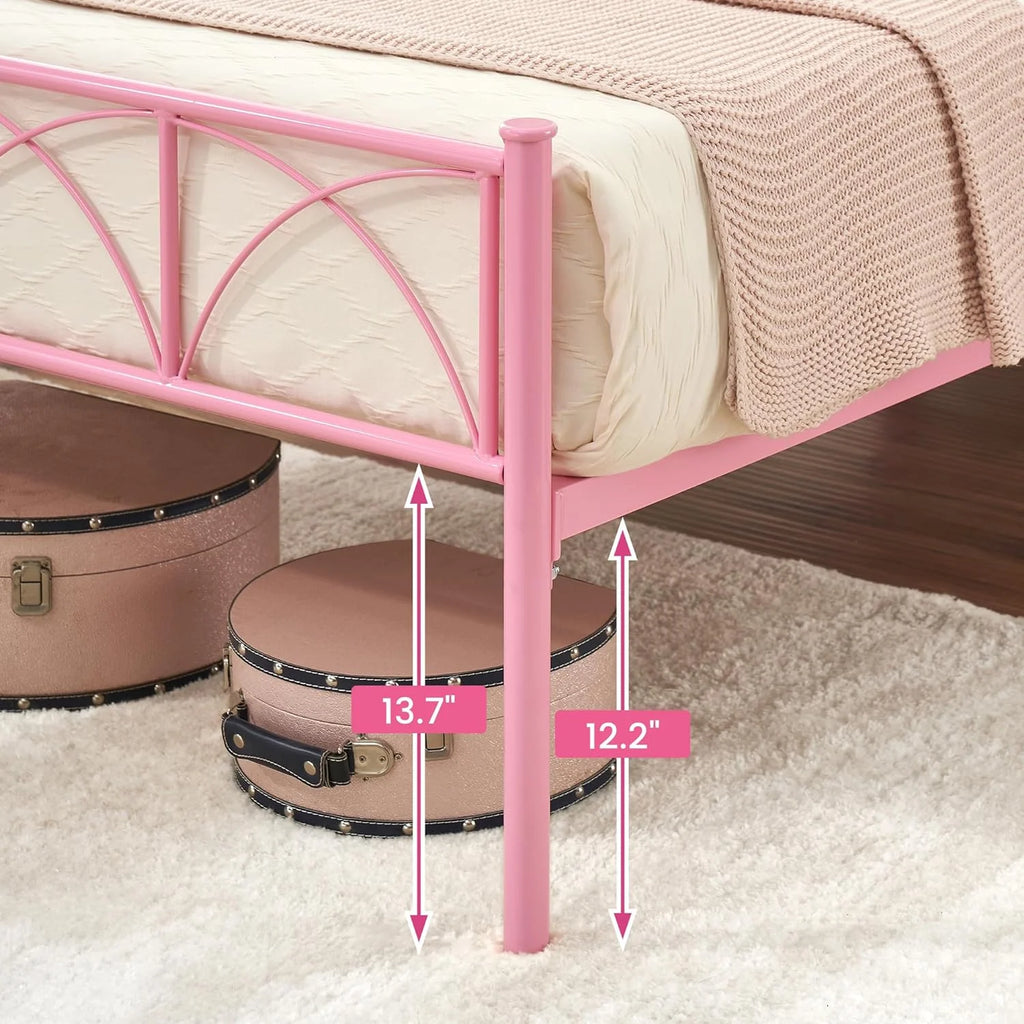 Pink Twin Metal Platform Bed Frame with Headboard and Footboard Z185122