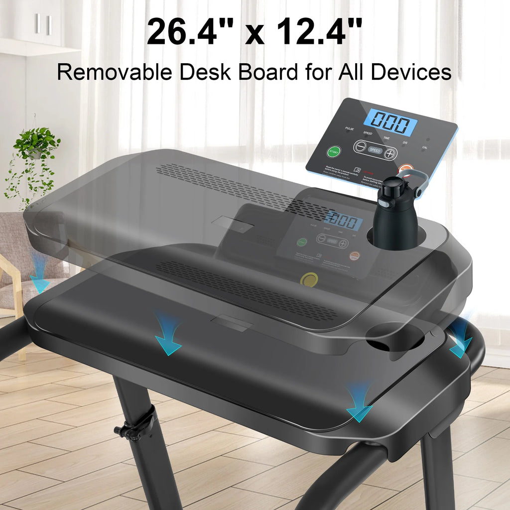 Folding Treadmill with Removable Tabletop and Incline, 2.5 HP, Black Y866219