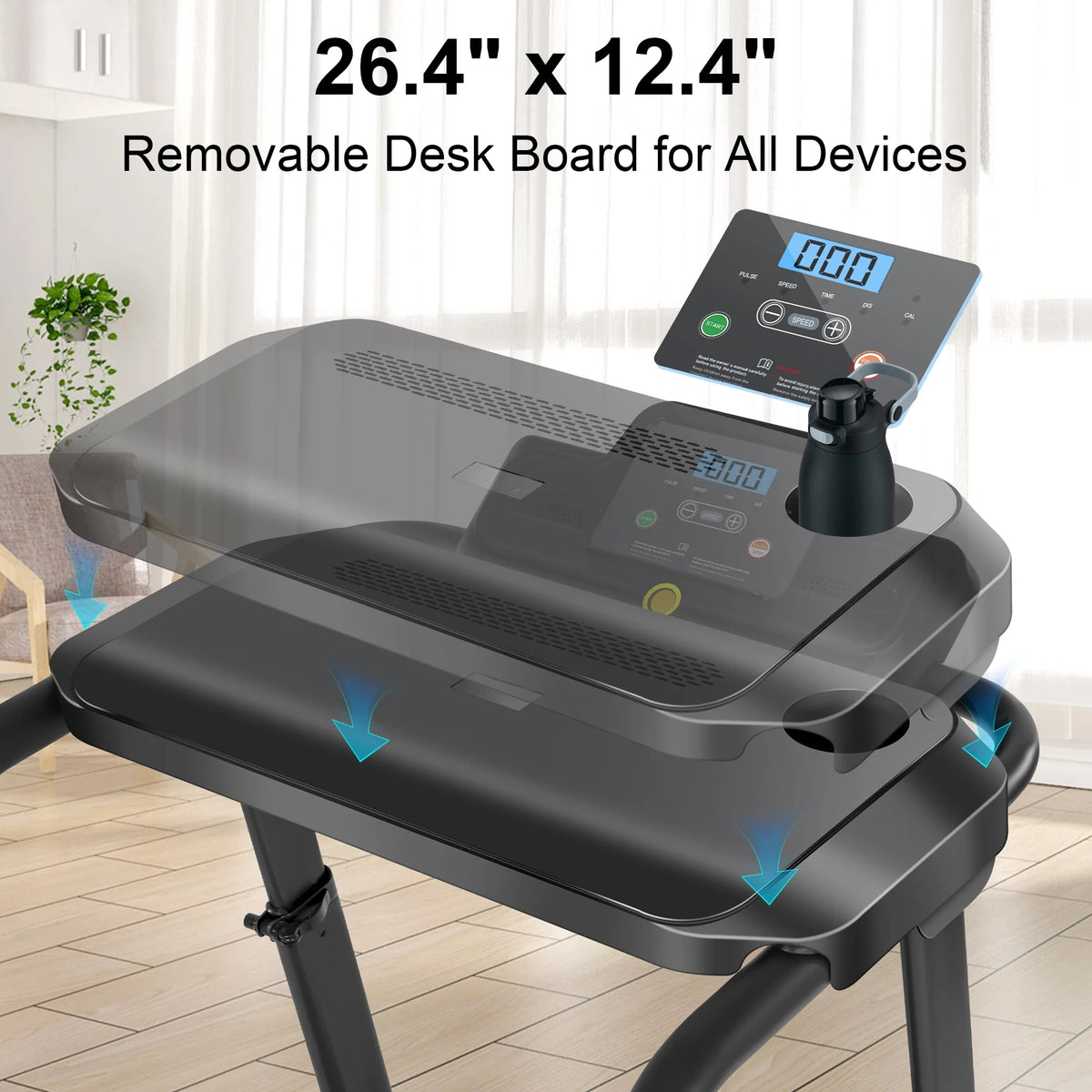 Folding Treadmill with Removable Tabletop and Incline, 2.5 HP, Black Y866219