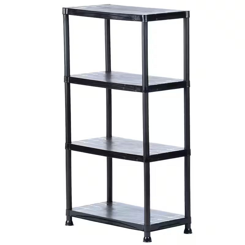 4-Tier Black Plastic Storage Shelving Unit D81947