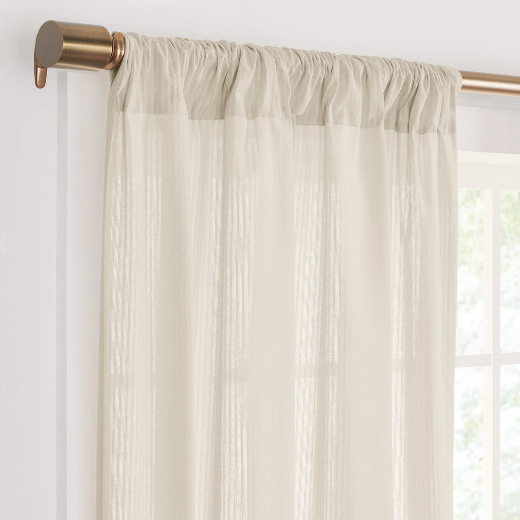 Semi-Sheer Stripe Organic Cotton Window Curtain Pair White 84 N43953
