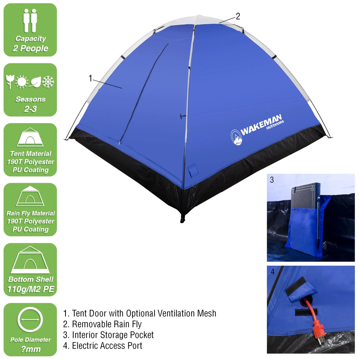 2-Person Water Resistant Dome Tent with Carry Bag X744470