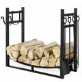 33.5in Steel Firewood Log Storage Rack with Kindling Holder Z8232