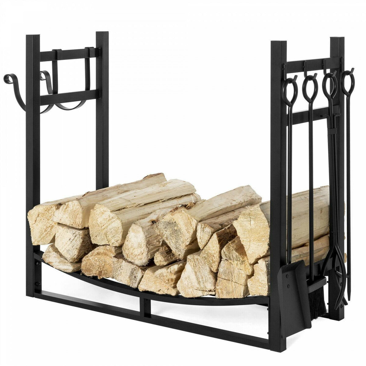 33.5in Steel Firewood Log Storage Rack with Kindling Holder Z8232