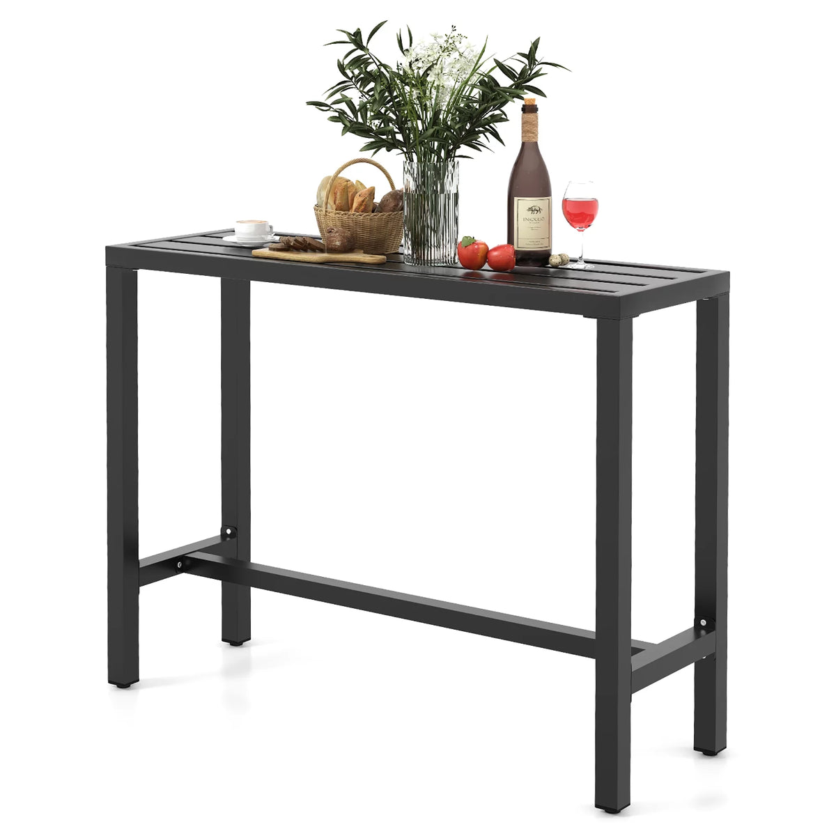 Outdoor Metal Bar Table 55'' Patio Counter Height Dining Table Black P708139
