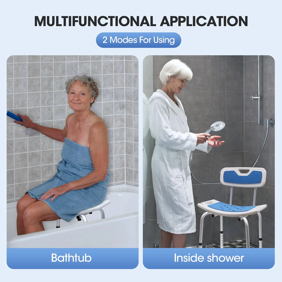 Bath and Shower Chair with Back and Padded Armrests, Height Adjustable S8020