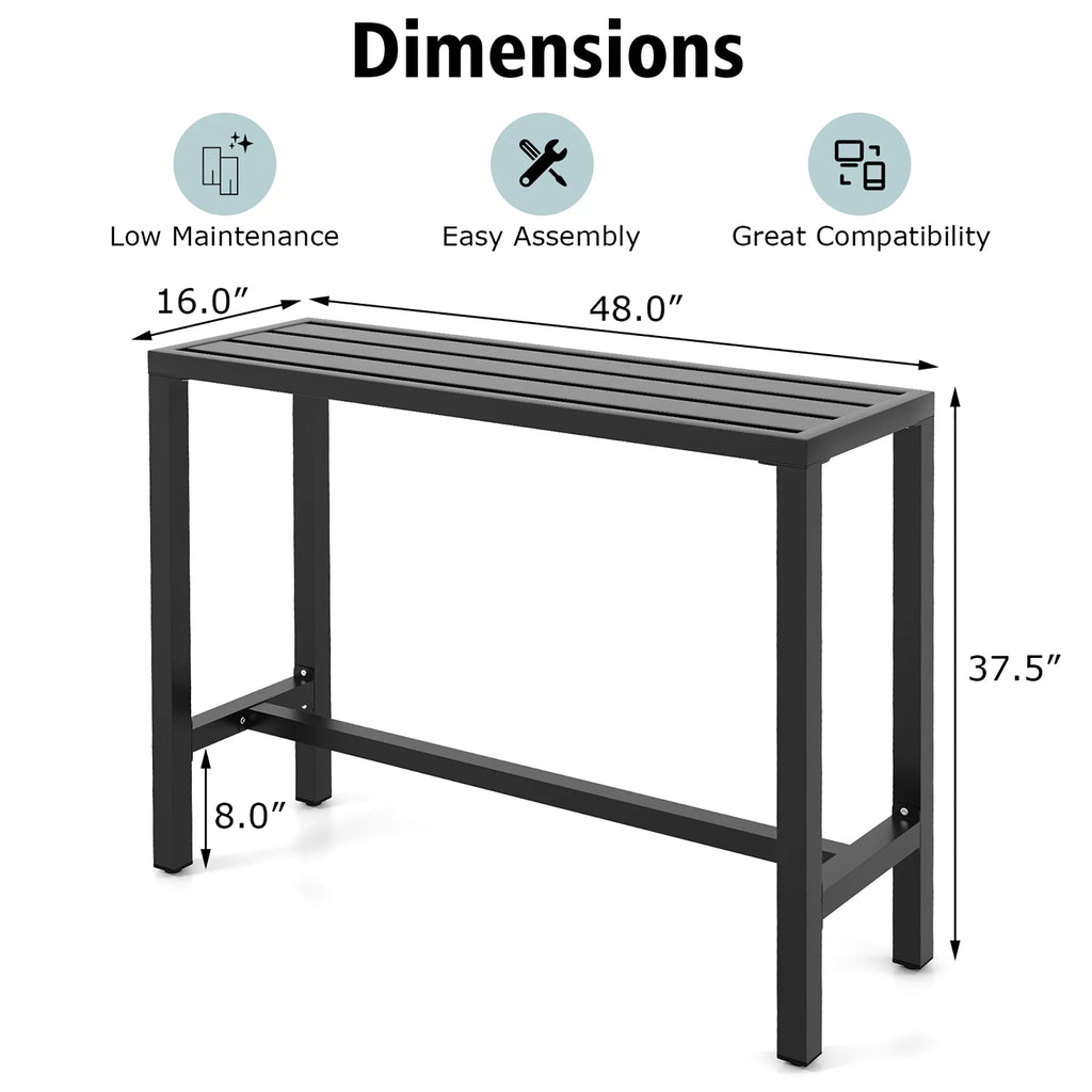 Outdoor Metal Bar Table 55'' Patio Counter Height Dining Table Black P708139