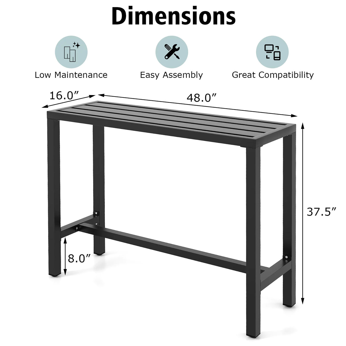 Outdoor Metal Bar Table 55'' Patio Counter Height Dining Table Black P708139