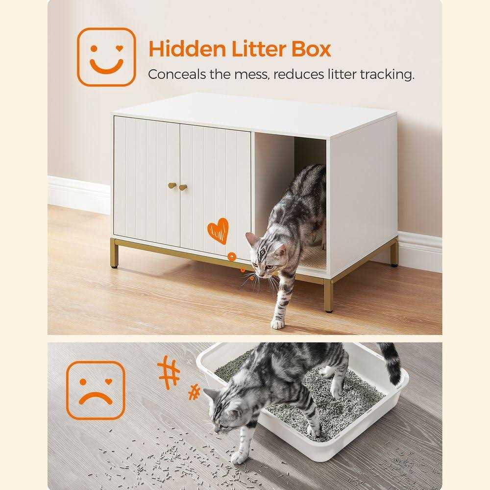 Modern Cat Litter Box Enclosure with Scratching Mat X257