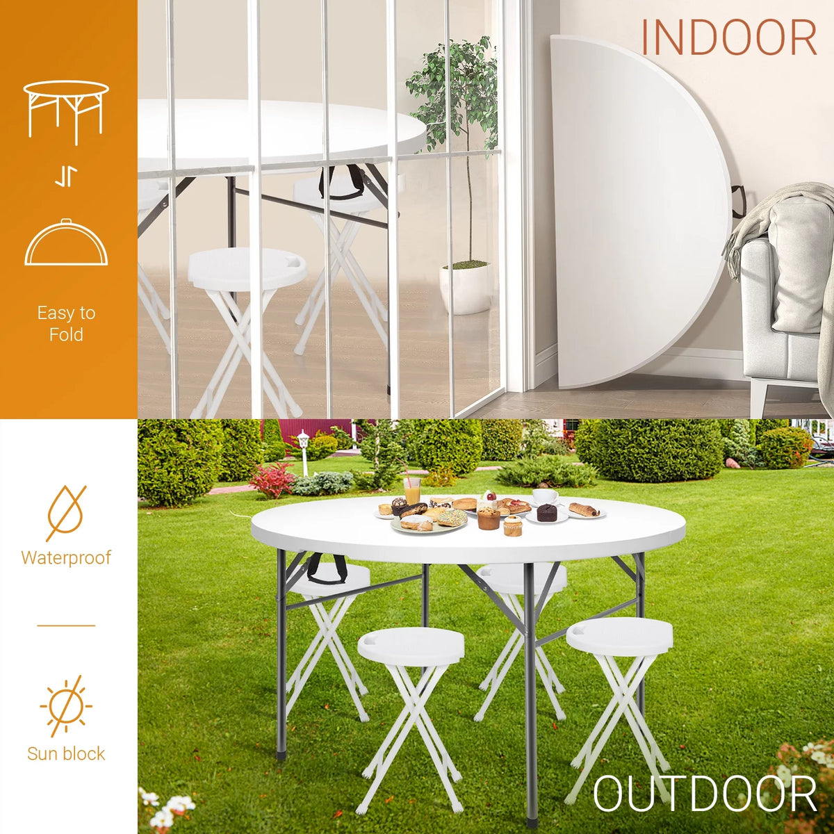 48 Round White Granite Bi-Folding Portable Plastic Table O2018