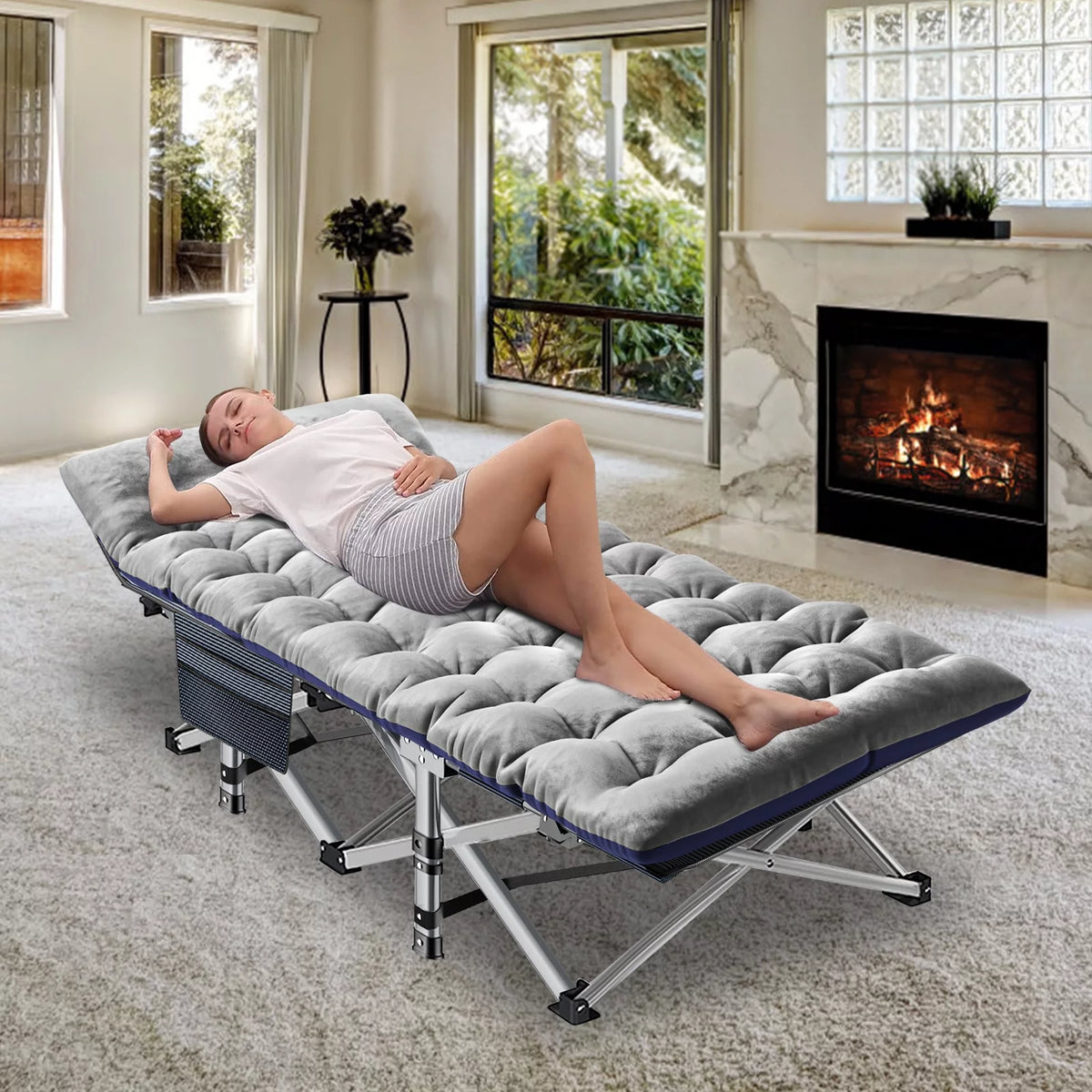 75'' Portable Folding Camping Cot with Mattress and Carry Bag T372