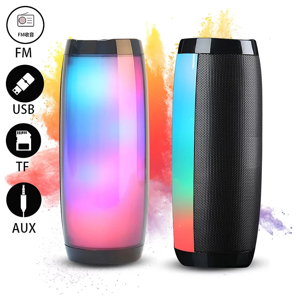Black Portable Bluetooth 5.0 Speaker with LED Lights and 360 Stereo Sound O305